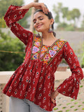 Fabulous Maroon Patch Work Cotton Navratri Special Peplum Top - Zeel Clothing