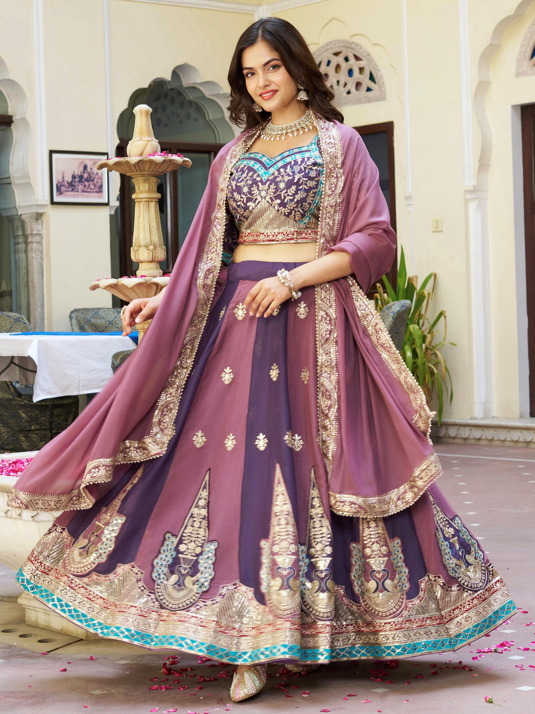 Fabulous Multi Color Thread Work Georgette Festive Wear Lehenga With Blouse
