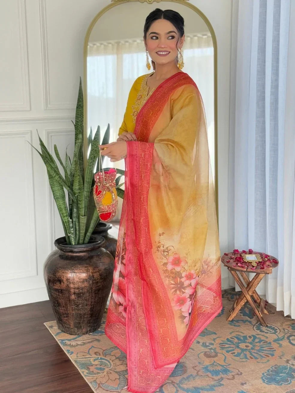 Fabulous Mustard Yellow Embroidered Rayon Haldi Wear Pant Suit With Dupatta - Zeel Clothing