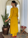 Fabulous Mustard Yellow Embroidered Rayon Haldi Wear Pant Suit With Dupatta - Zeel Clothing
