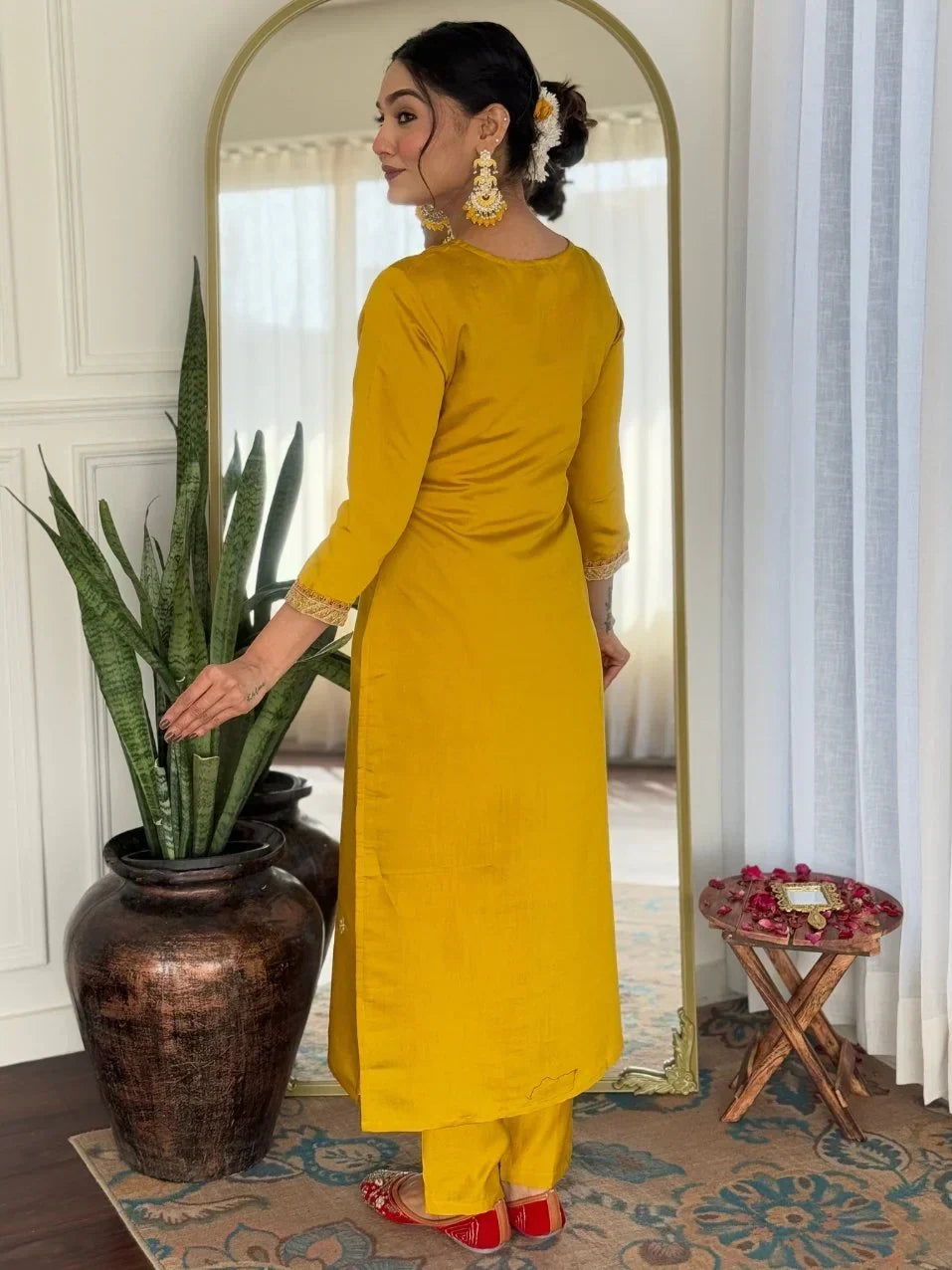 Fabulous Mustard Yellow Embroidered Rayon Haldi Wear Pant Suit With Dupatta - Zeel Clothing