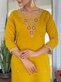Fabulous Mustard Yellow Embroidered Rayon Haldi Wear Pant Suit With Dupatta - Zeel Clothing