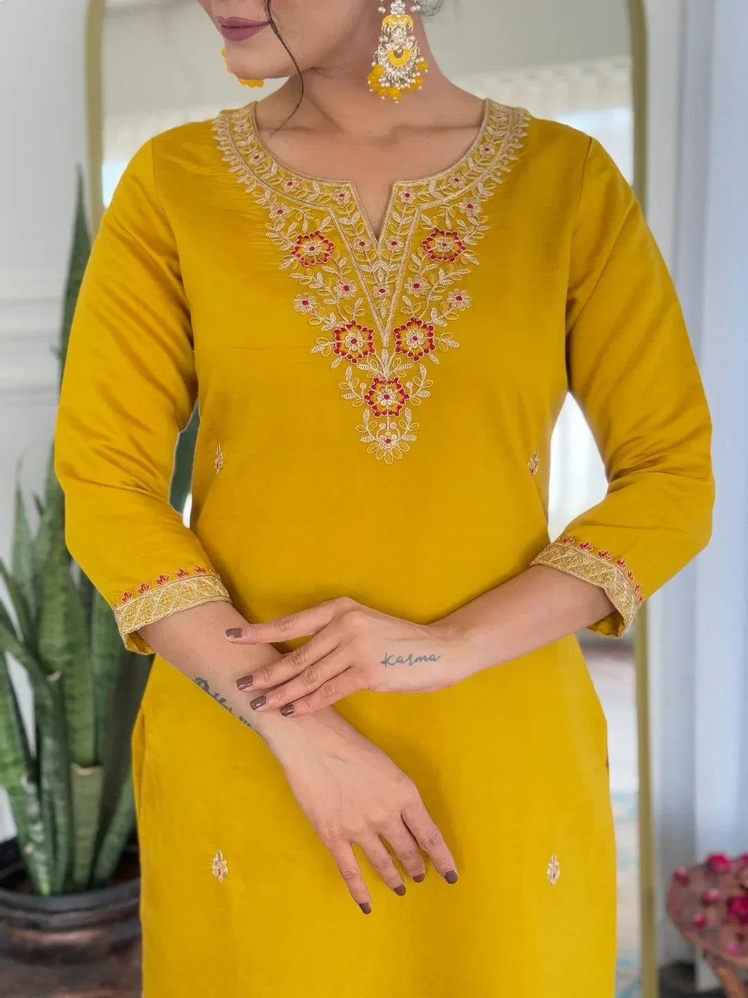 Fabulous Mustard Yellow Embroidered Rayon Haldi Wear Pant Suit With Dupatta - Zeel Clothing