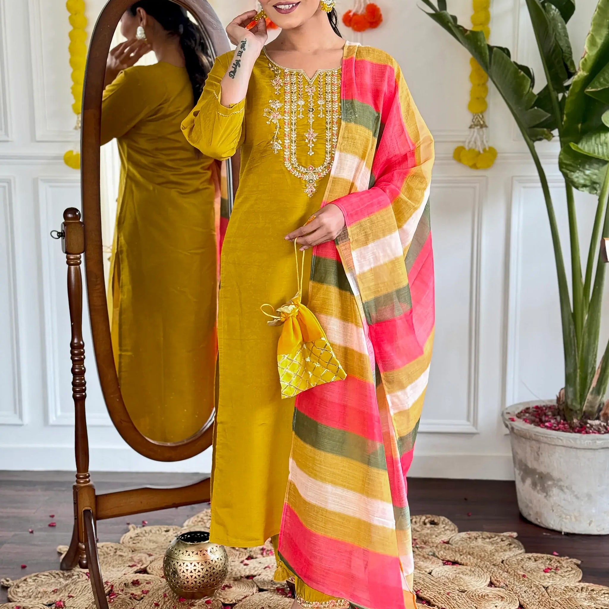Fabulous Mustard Yellow Sequins Viscose Festival Wear Pant Suit - Zeel Clothing