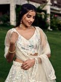 Fabulous Off-White Sequins Net Traditional Lehenga Choli With Dupatta - Zeel Clothing
