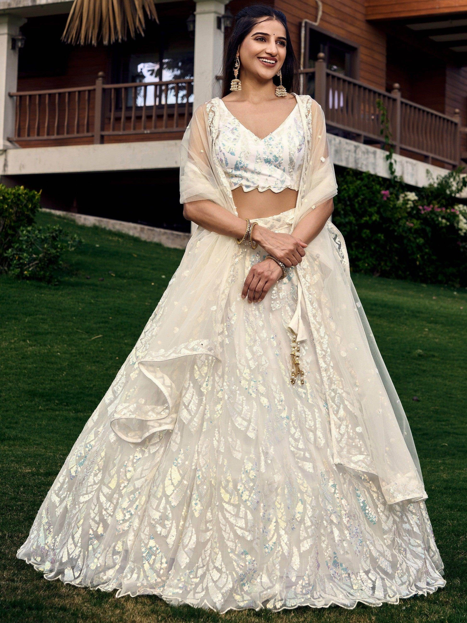 Fabulous Off-White Sequins Net Traditional Lehenga Choli With Dupatta - Zeel Clothing
