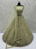 Fabulous Olive Green Heavy Embroidered Net Mehendi Wear Lehenga Choli - Zeel Clothing