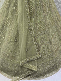 Fabulous Olive Green Heavy Embroidered Net Mehendi Wear Lehenga Choli - Zeel Clothing