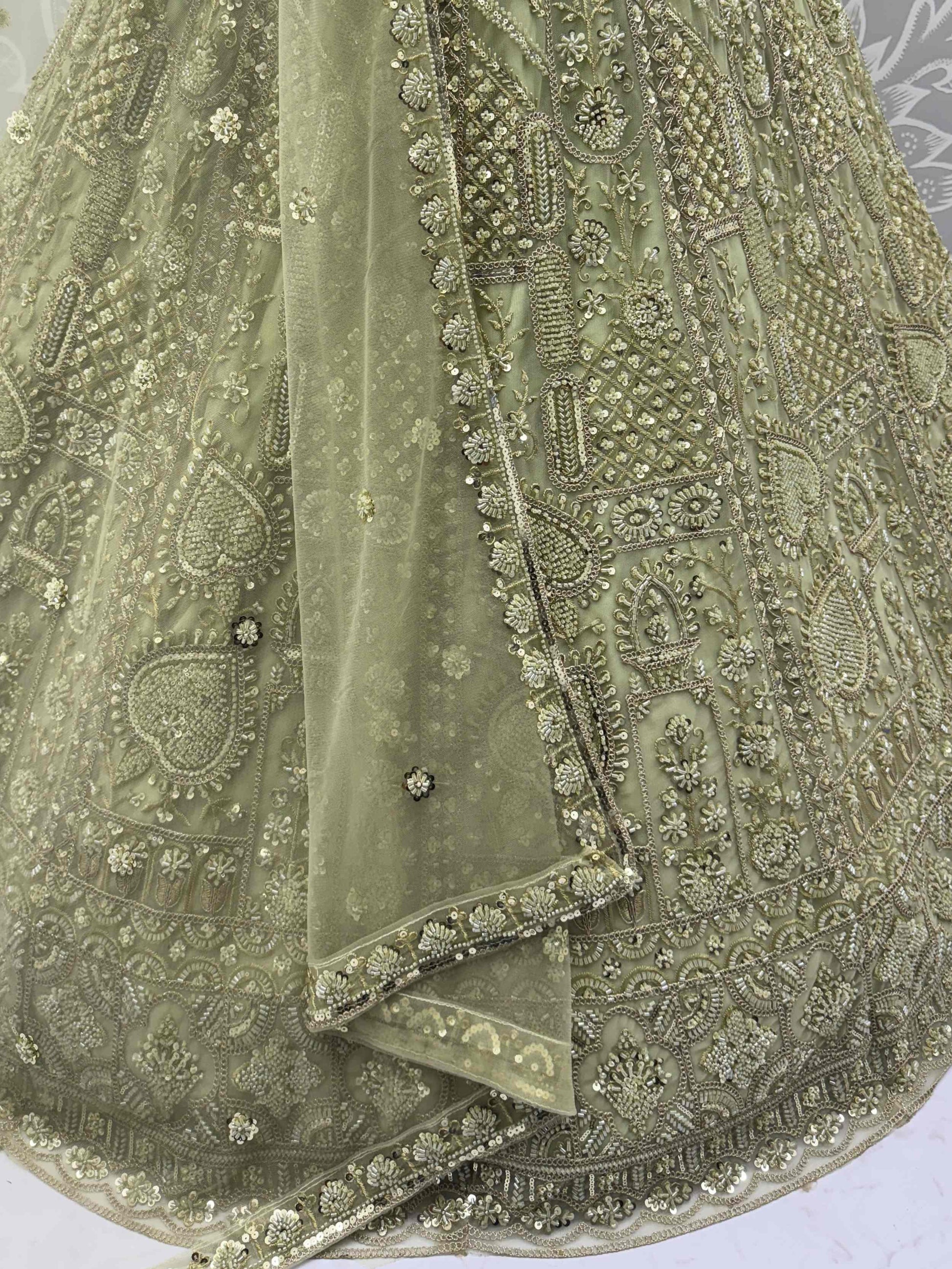 Fabulous Olive Green Heavy Embroidered Net Mehendi Wear Lehenga Choli - Zeel Clothing