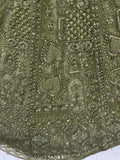 Fabulous Olive Green Heavy Embroidered Net Mehendi Wear Lehenga Choli - Zeel Clothing