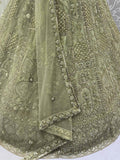 Fabulous Olive Green Heavy Embroidered Net Mehendi Wear Lehenga Choli - Zeel Clothing