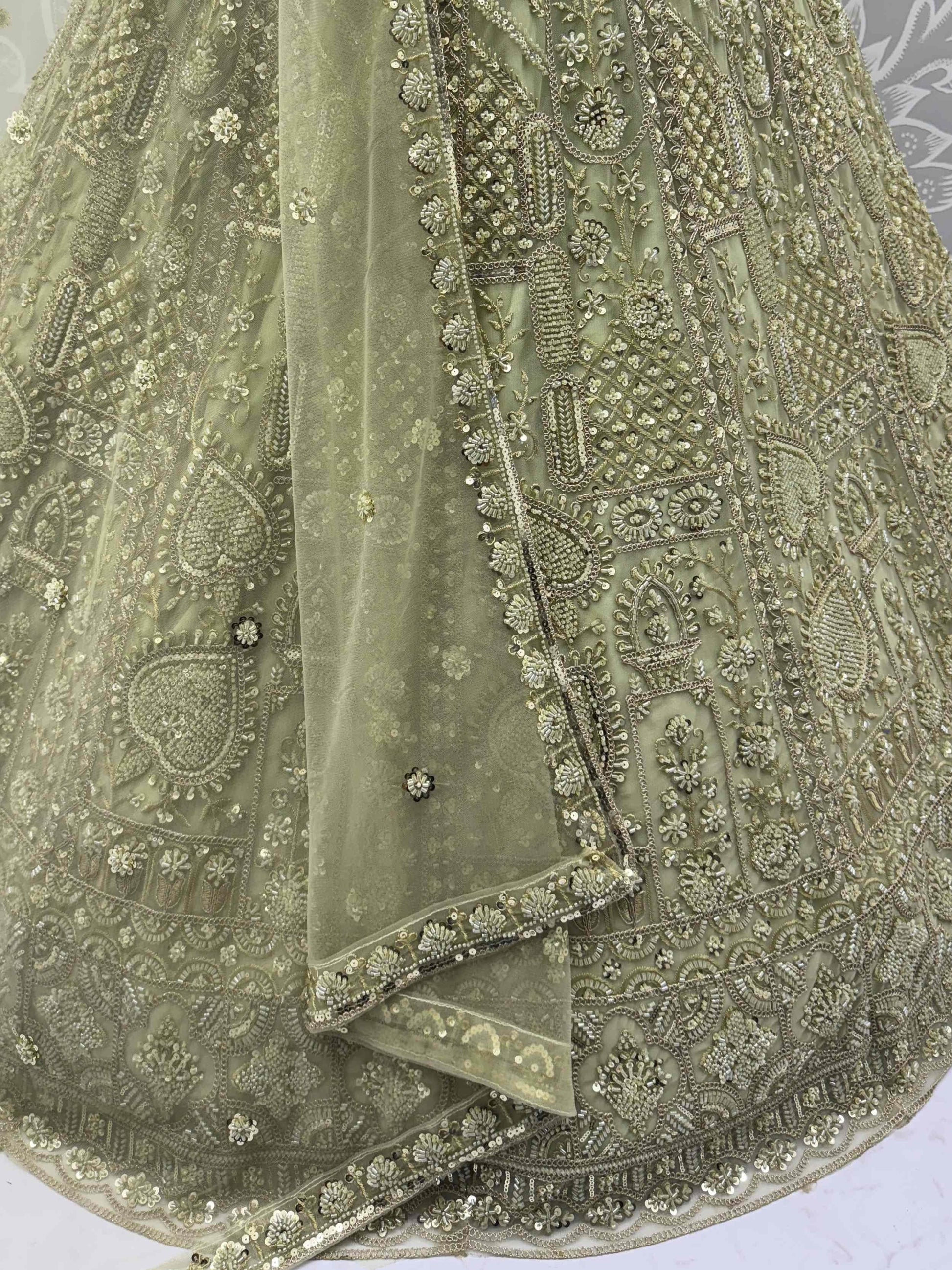 Fabulous Olive Green Heavy Embroidered Net Mehendi Wear Lehenga Choli - Zeel Clothing