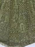 Fabulous Olive Green Heavy Embroidered Net Mehendi Wear Lehenga Choli - Zeel Clothing