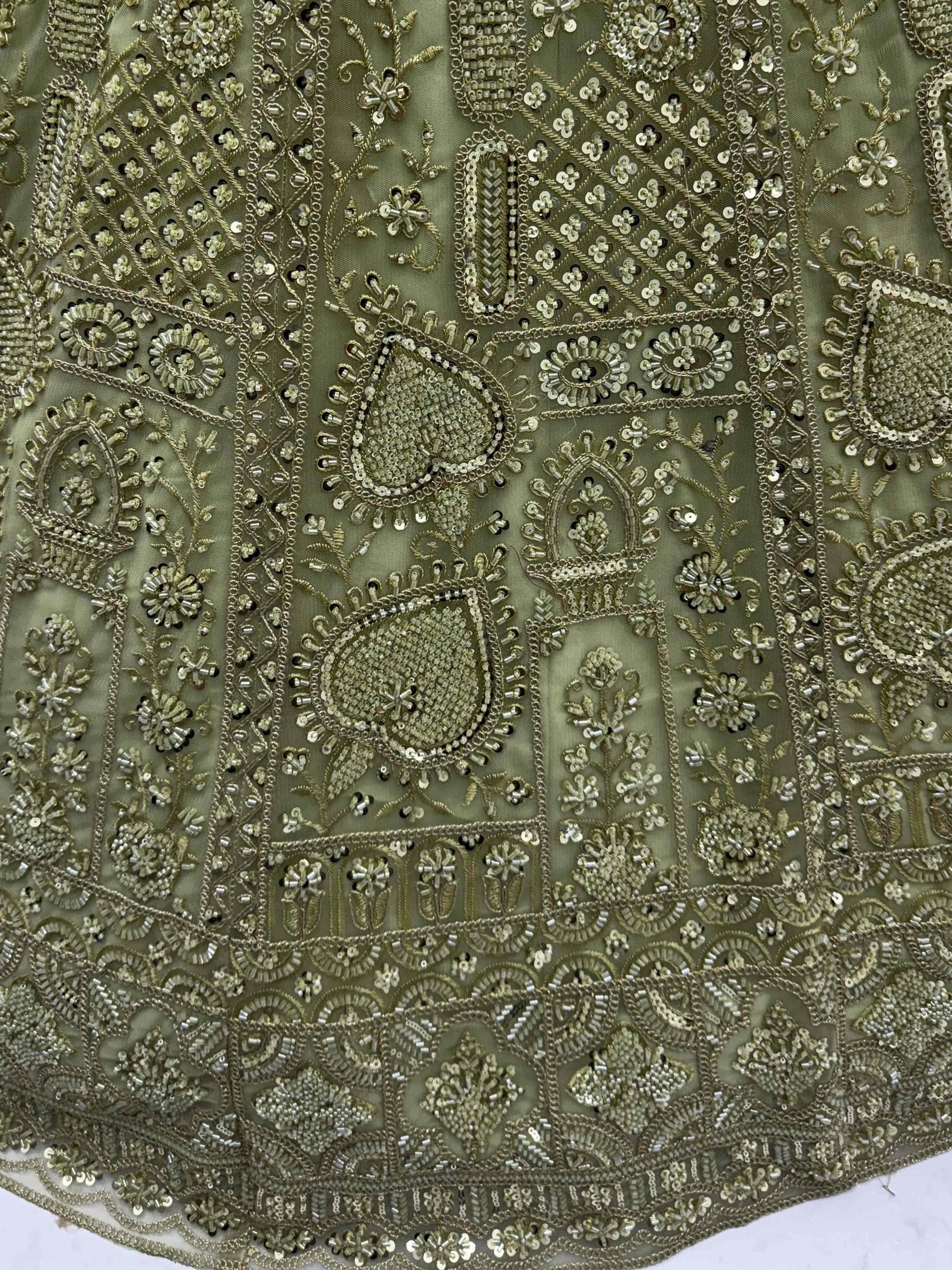 Fabulous Olive Green Heavy Embroidered Net Mehendi Wear Lehenga Choli - Zeel Clothing
