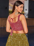 Fabulous Olive Green Sequins Georgette Lehenga Choli With Dupatta - Zeel Clothing