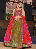 Fabulous Olive Green Sequins Georgette Lehenga Choli With Dupatta - Zeel Clothing