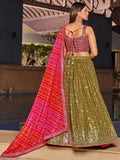Fabulous Olive Green Sequins Georgette Lehenga Choli With Dupatta - Zeel Clothing