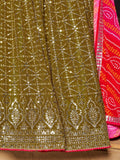 Fabulous Olive Green Sequins Georgette Lehenga Choli With Dupatta - Zeel Clothing
