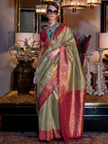 Fabulous Olive Green Zari Weaving Tissue Silk Event Wear Saree - Zeel Clothing