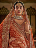Fabulous Orange Embroidered Silk Bridal Lehenga Choli With Double Dupatta