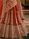 Fabulous Orange Embroidered Silk Bridal Lehenga Choli With Double Dupatta