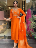 Fabulous Orange Hand Work Viscose Traditional Pant Suit With Dupatta - Zeel Clothing