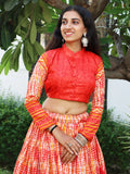 Fabulous Orange Printed Tussar Silk Festival Wear Lehenga Choli - Zeel Clothing