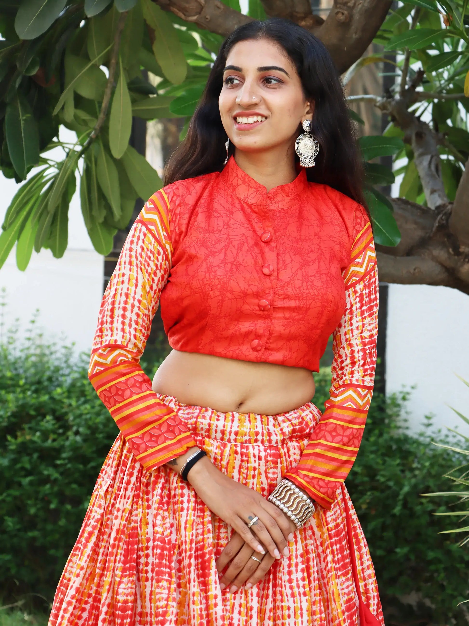 Fabulous Orange Printed Tussar Silk Festival Wear Lehenga Choli - Zeel Clothing