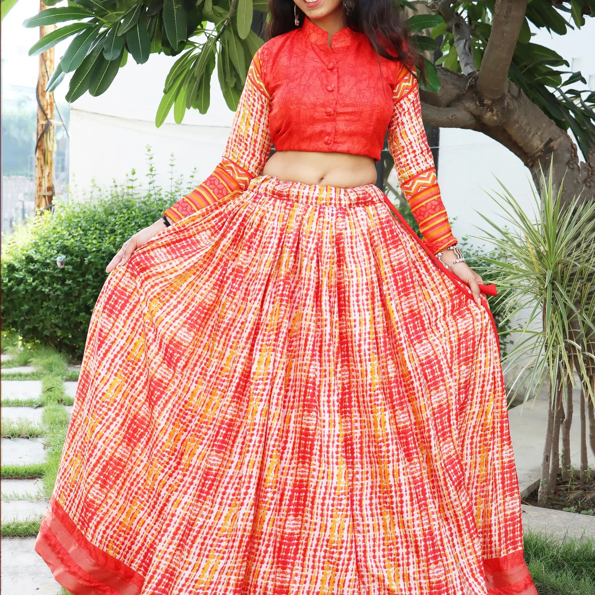 Fabulous Orange Printed Tussar Silk Festival Wear Lehenga Choli - Zeel Clothing