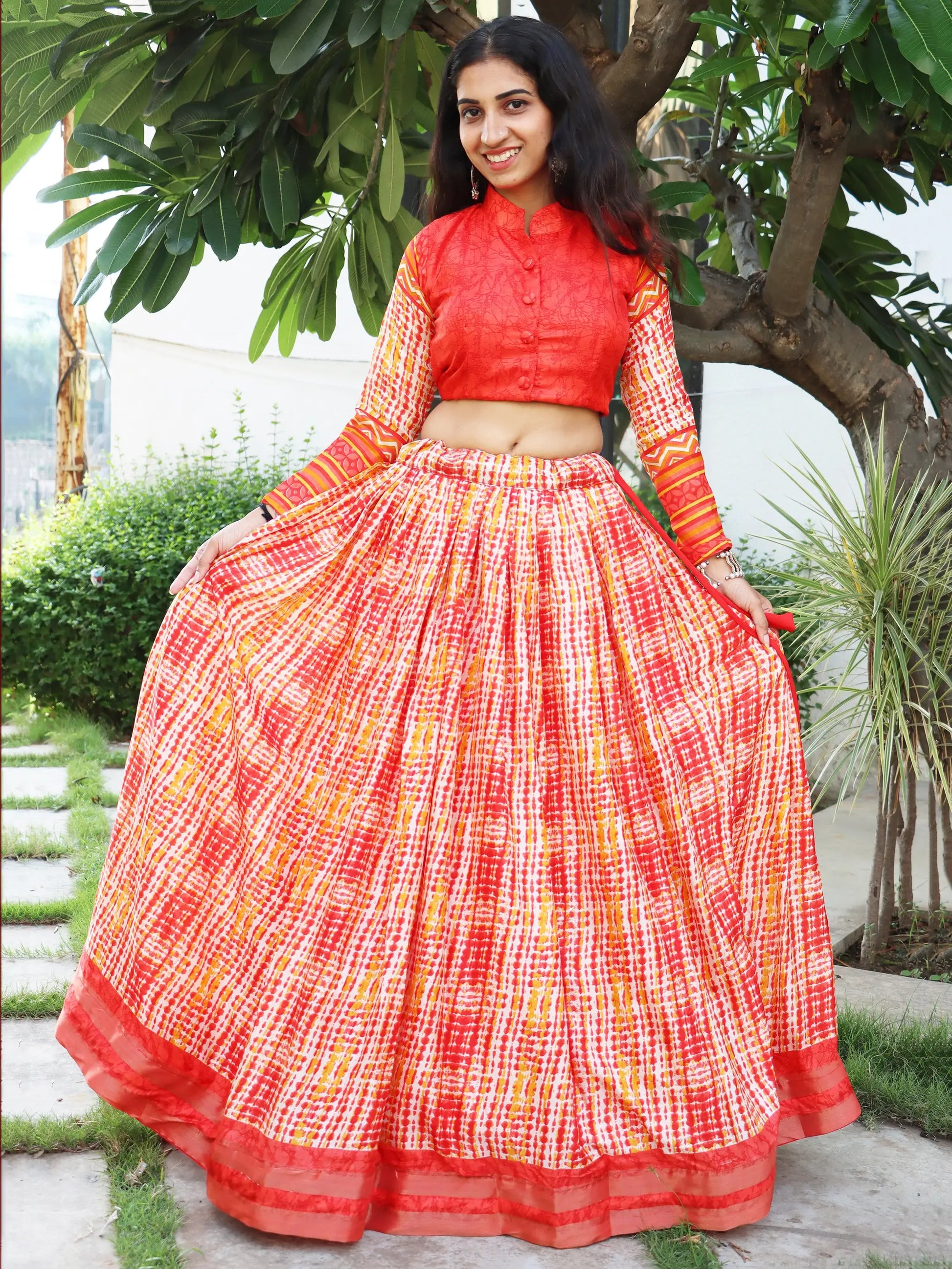 Fabulous Orange Printed Tussar Silk Festival Wear Lehenga Choli - Zeel Clothing
