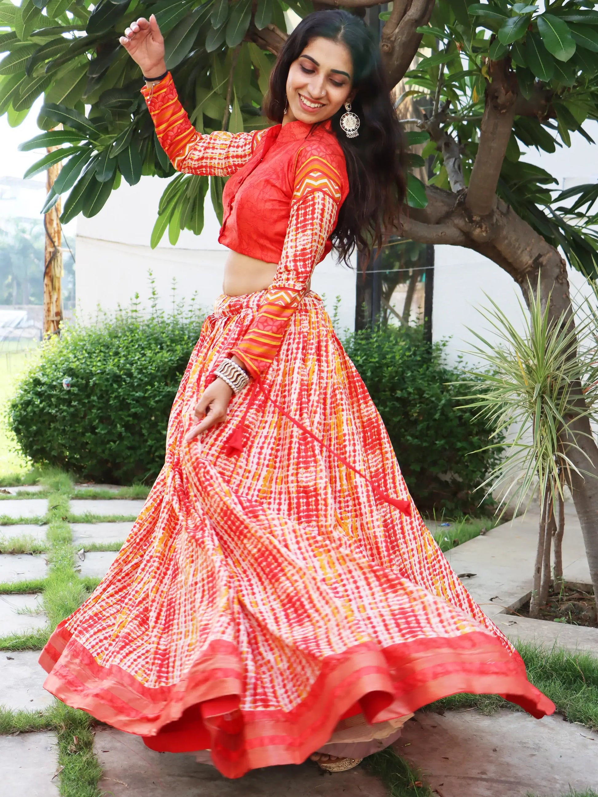 Fabulous Orange Printed Tussar Silk Festival Wear Lehenga Choli - Zeel Clothing