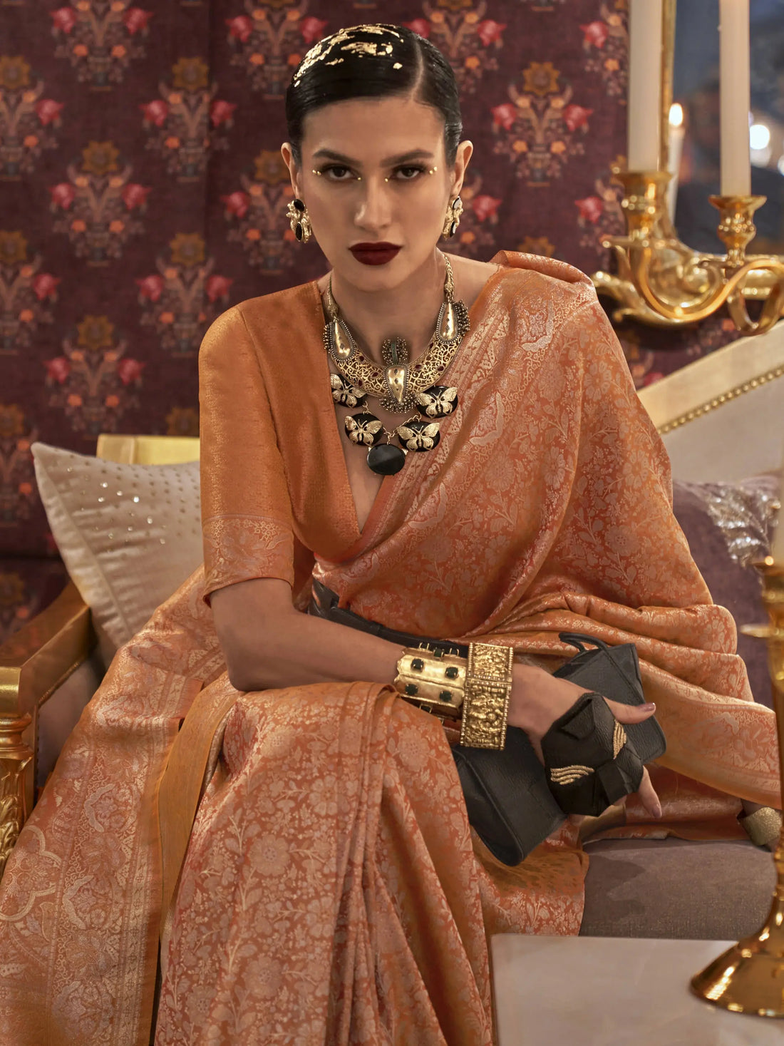 Fabulous Orange Woven Kabby Silk Wedding Wear Saree With Blouse - Zeel Clothing