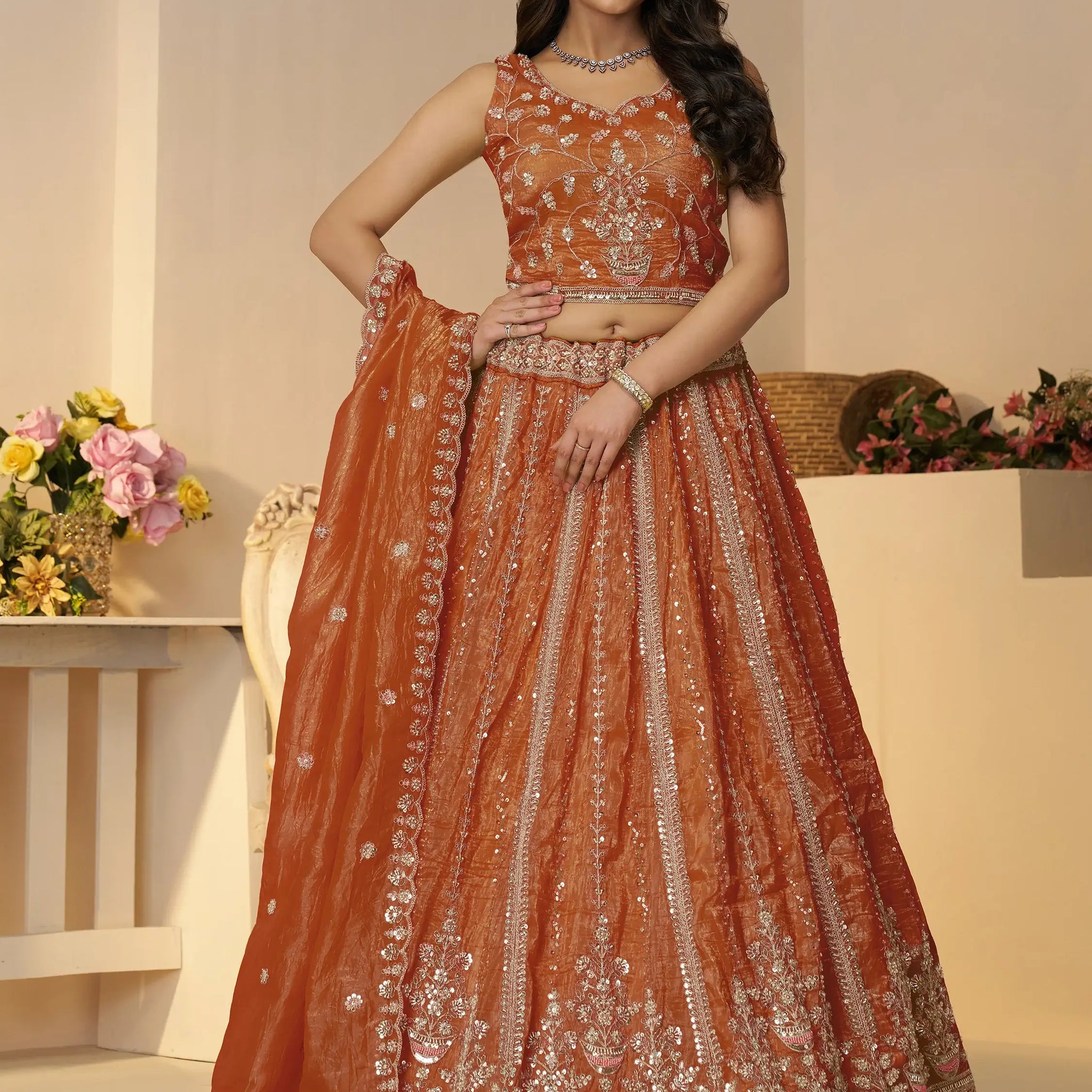 Fabulous Orange Zari Work Silk Engagement Wear Lehenga Choli - Zeel Clothing