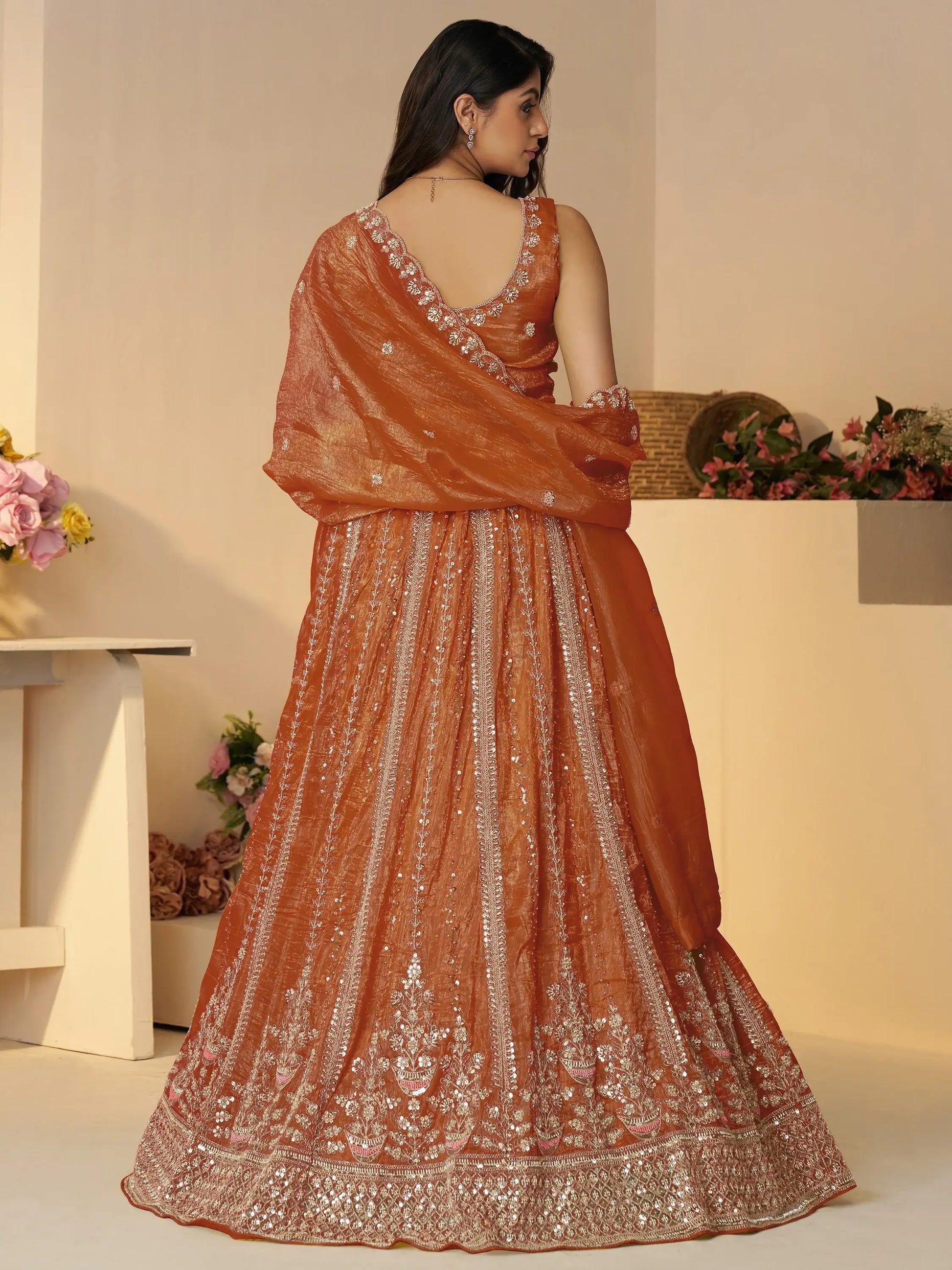 Fabulous Orange Zari Work Silk Engagement Wear Lehenga Choli - Zeel Clothing