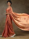 Fabulous Peach Border Work Satin Event Wear Pre-Stitched Saree With Blouse - Zeel Clothing