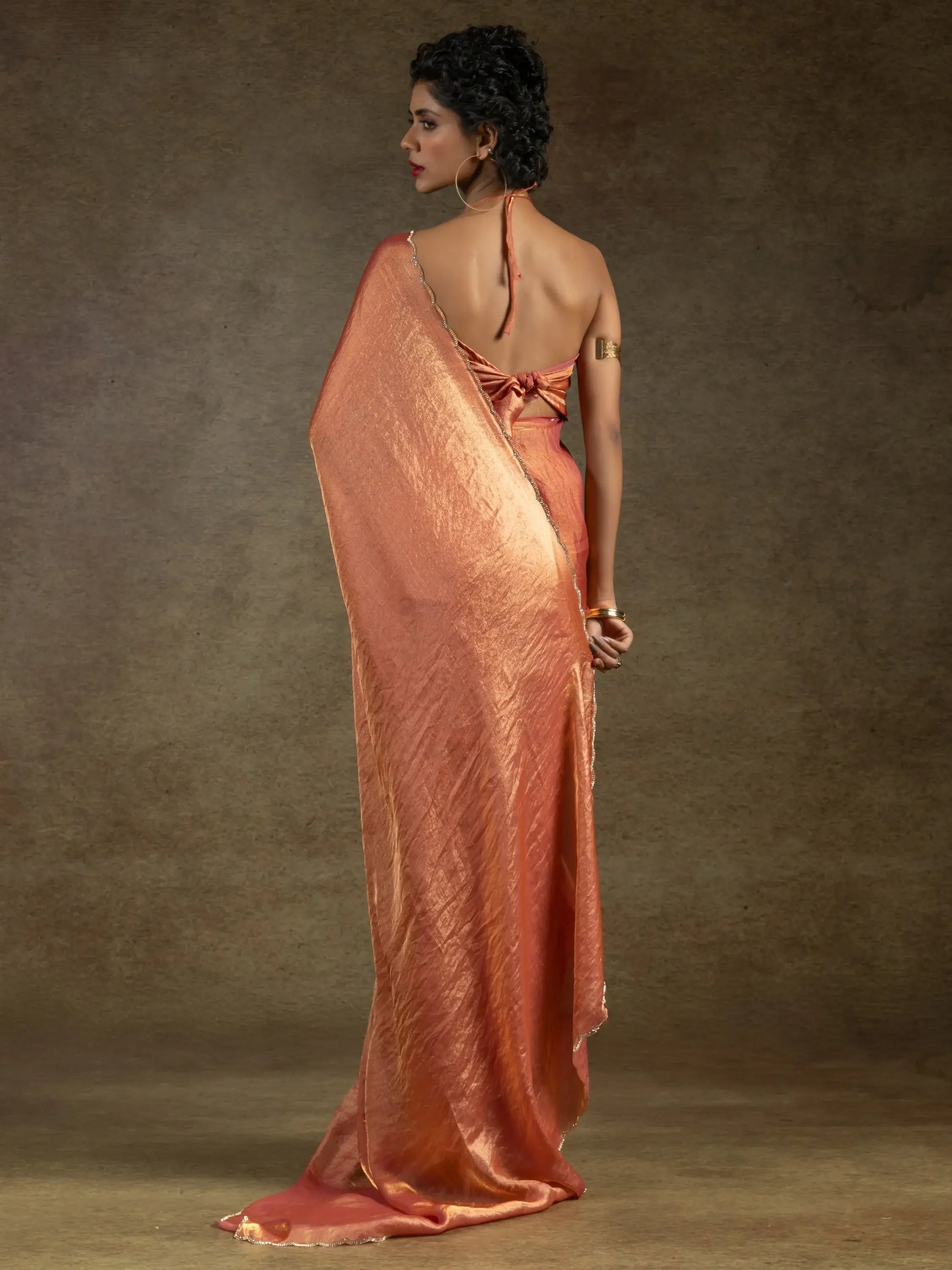 Fabulous Peach Border Work Satin Event Wear Pre-Stitched Saree With Blouse - Zeel Clothing