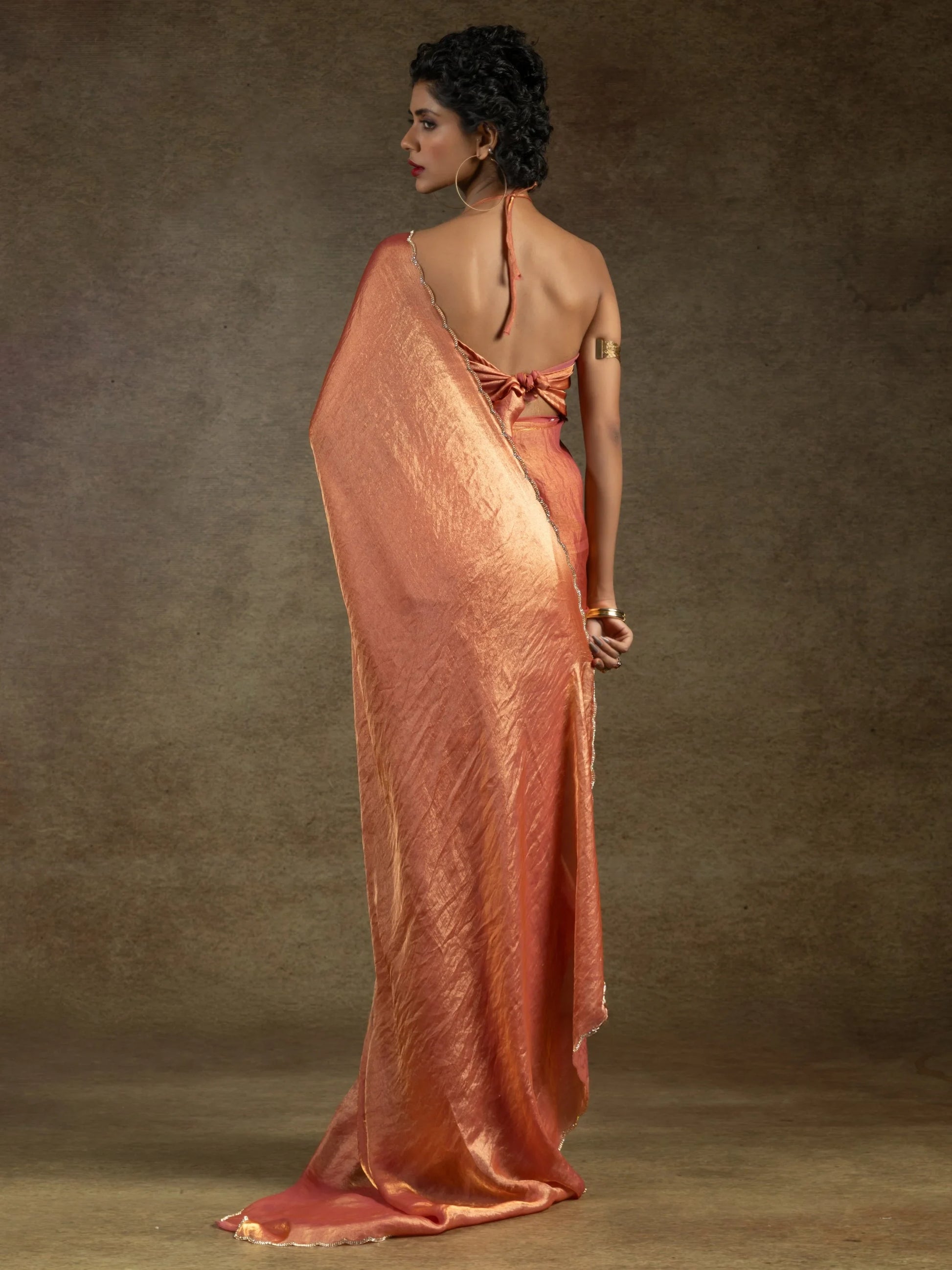 Fabulous Peach Border Work Satin Event Wear Pre-Stitched Saree With Blouse - Zeel Clothing