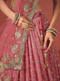 Fabulous Peach Georgette Embroidered Zari Lehenga Choli With Dupatta - Zeel Clothing