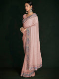 Fabulous Peach Lucknowi Georgette Event Wear Saree With Blouse - Zeel Clothing