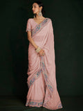 Fabulous Peach Lucknowi Georgette Event Wear Saree With Blouse - Zeel Clothing