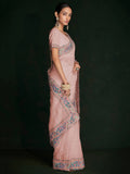 Fabulous Peach Lucknowi Georgette Event Wear Saree With Blouse - Zeel Clothing