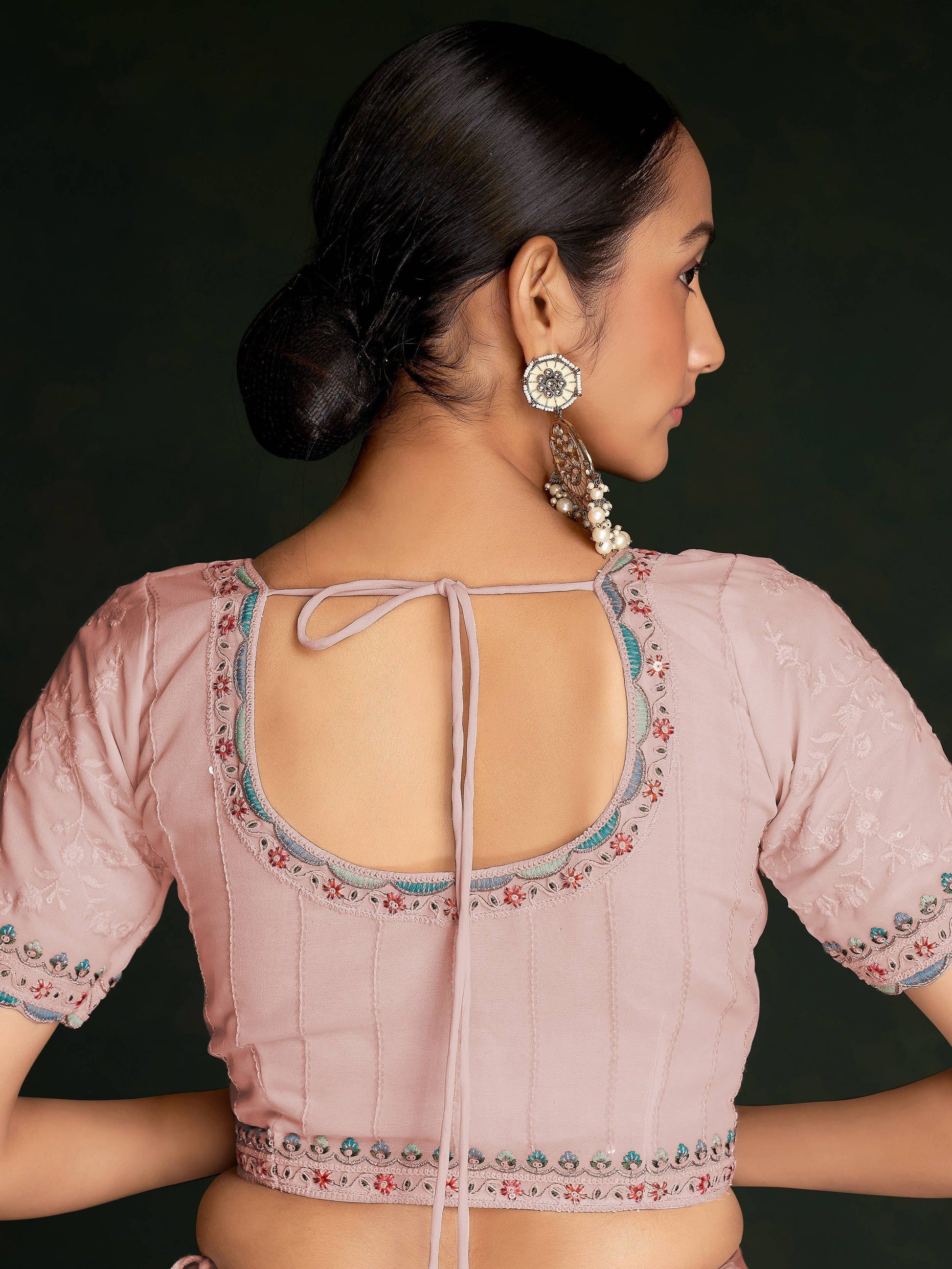 Fabulous Peach Lucknowi Georgette Event Wear Saree With Blouse - Zeel Clothing