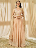 Fabulous Peach Thread Embroidered Georgette Reception Wear Lehenga Choli - Zeel Clothing