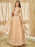Fabulous Peach Thread Embroidered Georgette Reception Wear Lehenga Choli - Zeel Clothing