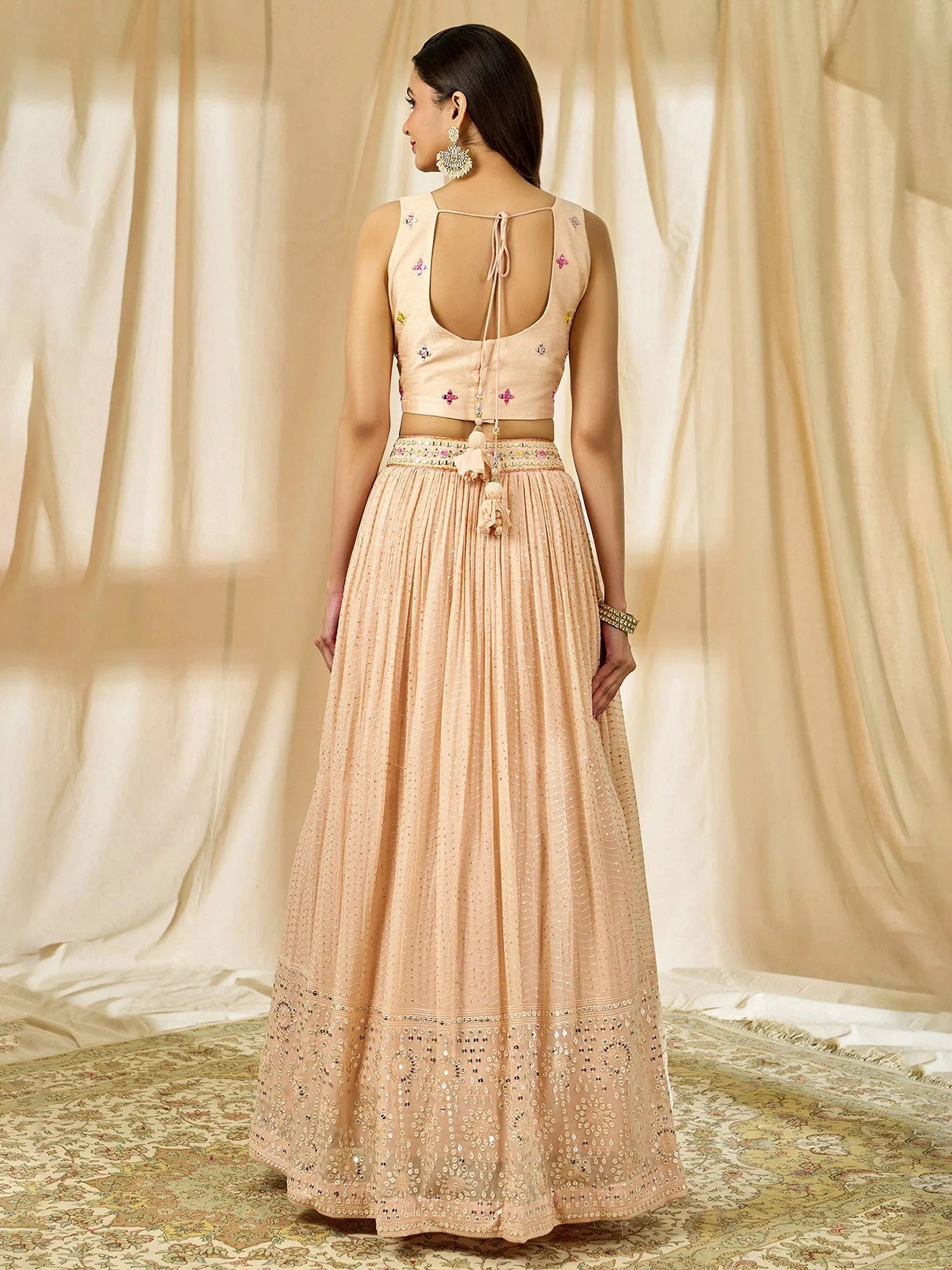 Fabulous Peach Thread Embroidered Georgette Reception Wear Lehenga Choli - Zeel Clothing