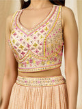 Fabulous Peach Thread Embroidered Georgette Reception Wear Lehenga Choli - Zeel Clothing
