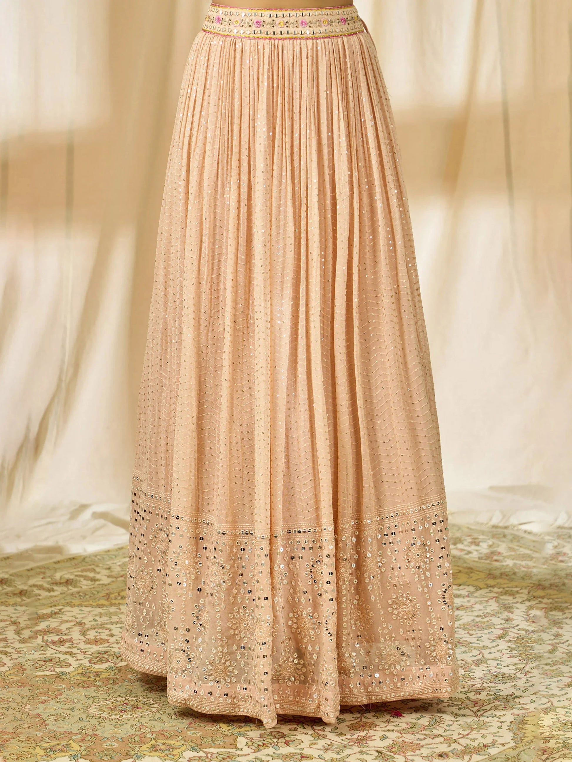 Fabulous Peach Thread Embroidered Georgette Reception Wear Lehenga Choli - Zeel Clothing