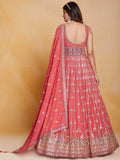 Fabulous Peach Thread Work Georgette Festival Wear Gown With Dupatta - Zeel Clothing