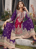 Fabulous Pink & Purple Embroidered Chinon Palazzo Suit With Dupatta - Zeel Clothing