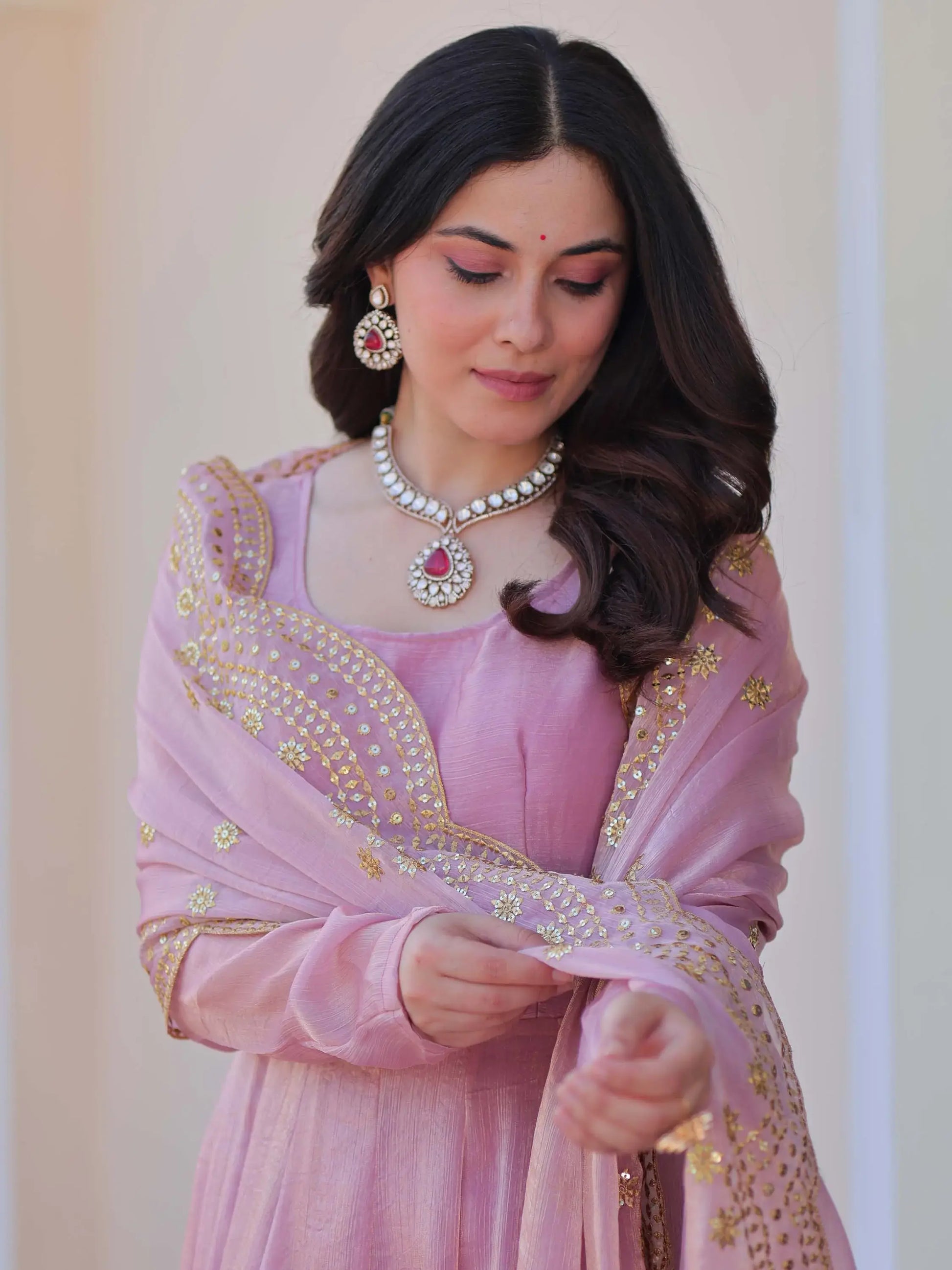 Fabulous Pink Chiffon Festival Wear Gown With Sequin Dupatta - Zeel Clothing